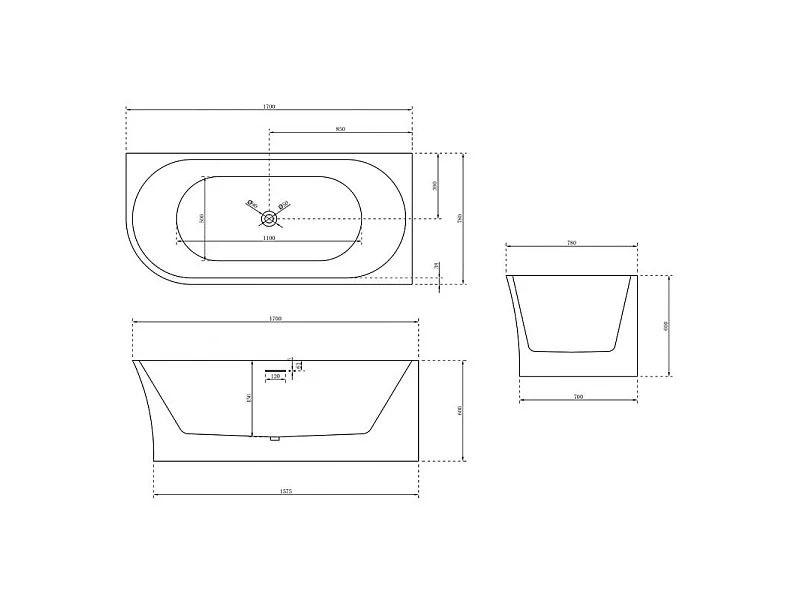 Baignoire îlot D-Sicilia Black - 1700 x 780 x 600 mm