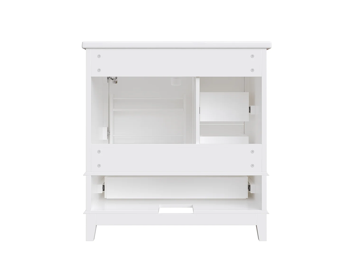 Meuble de salle de bain sur pieds avec vasque - 3 tiroirs et 1 porte - Blanc
