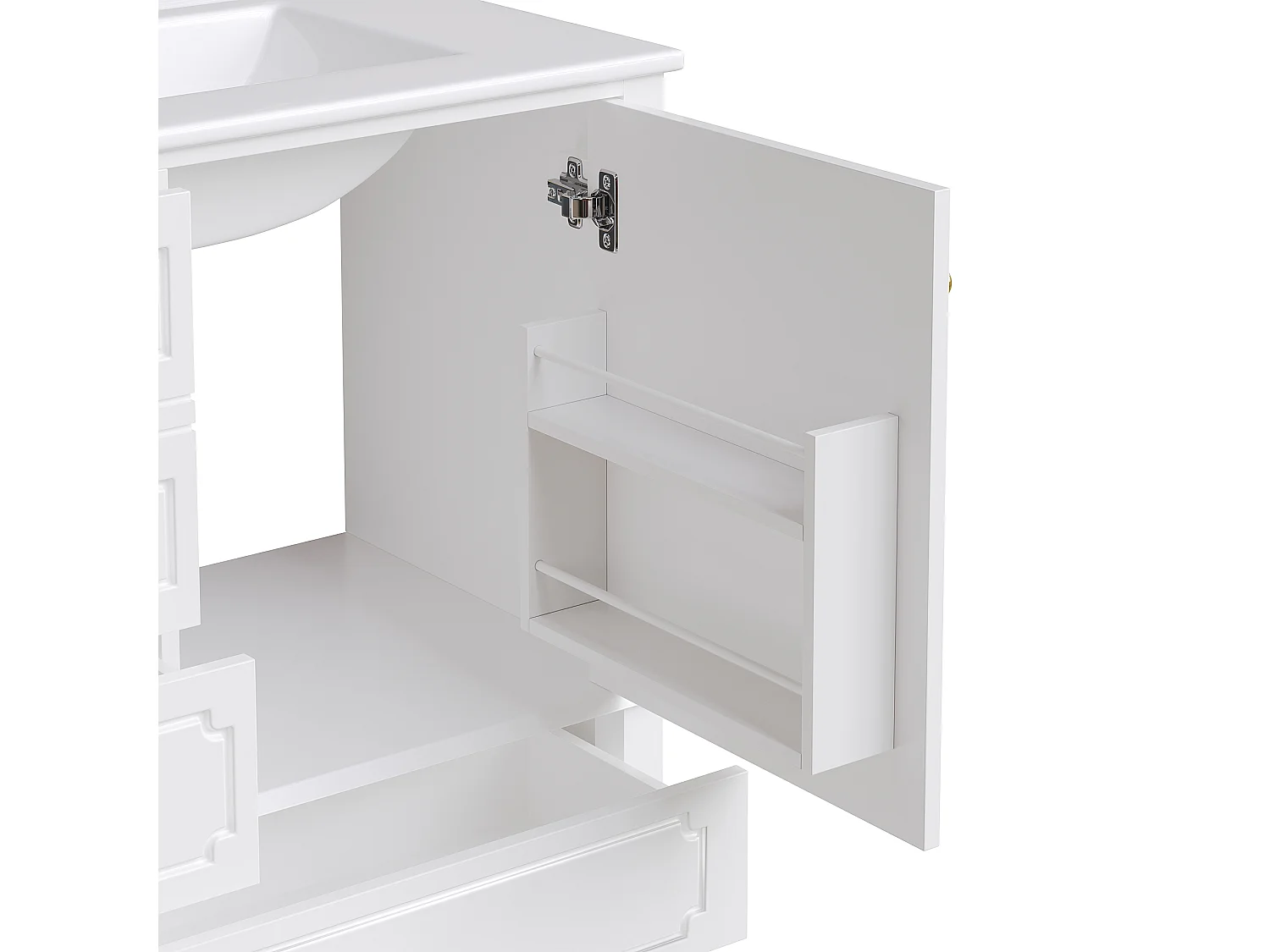 Meuble de salle de bain sur pieds avec vasque - 3 tiroirs et 1 porte - Blanc