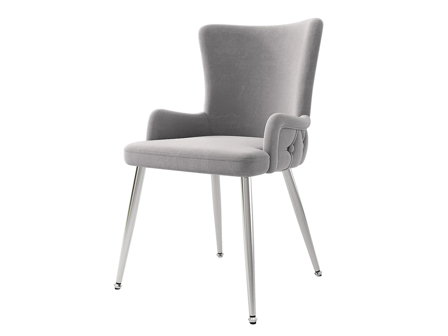 Set van 6 grijze fluwelen stoelen met zilverkleurige metalen poten