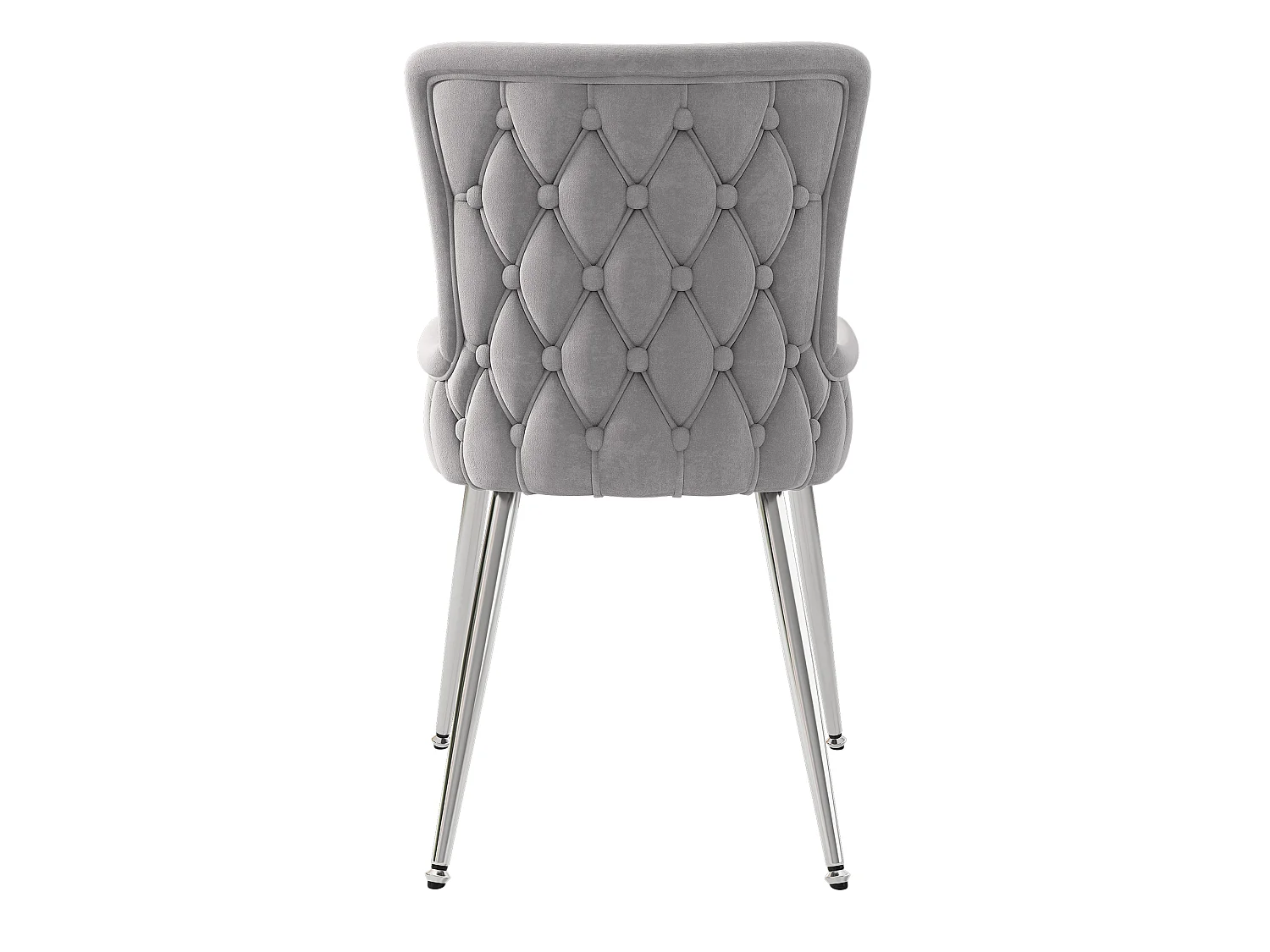 Set van 6 grijze fluwelen stoelen met zilverkleurige metalen poten