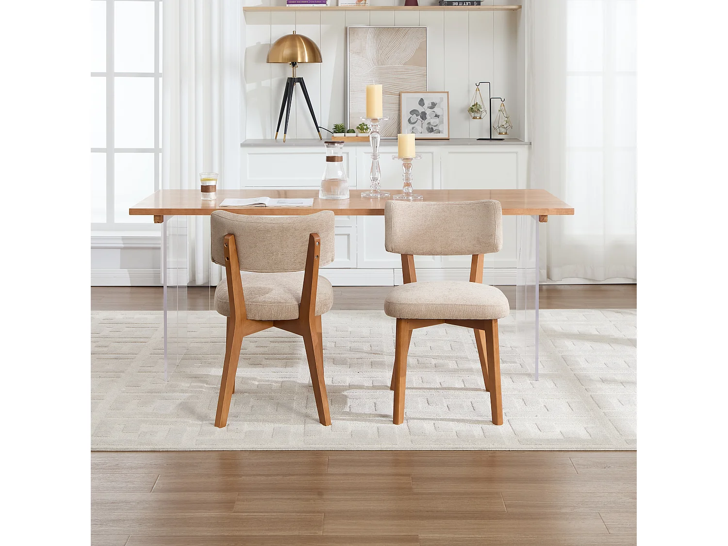 Lot de 2 chaises de salle à manger en tissu Kaki - Pieds en bois
