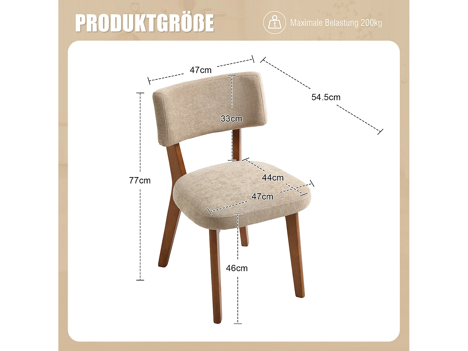 Lot de 2 chaises de salle à manger en tissu Kaki - Pieds en bois