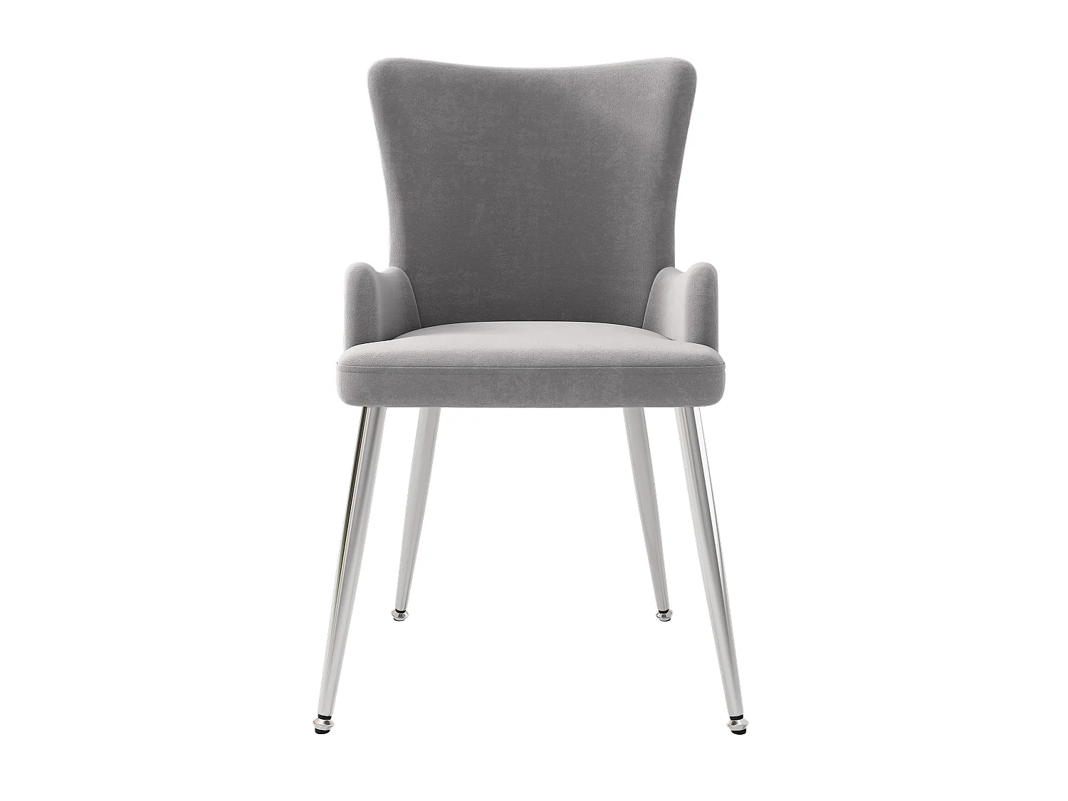 Set van 4 grijze fluwelen stoelen met zilverkleurige metalen poten