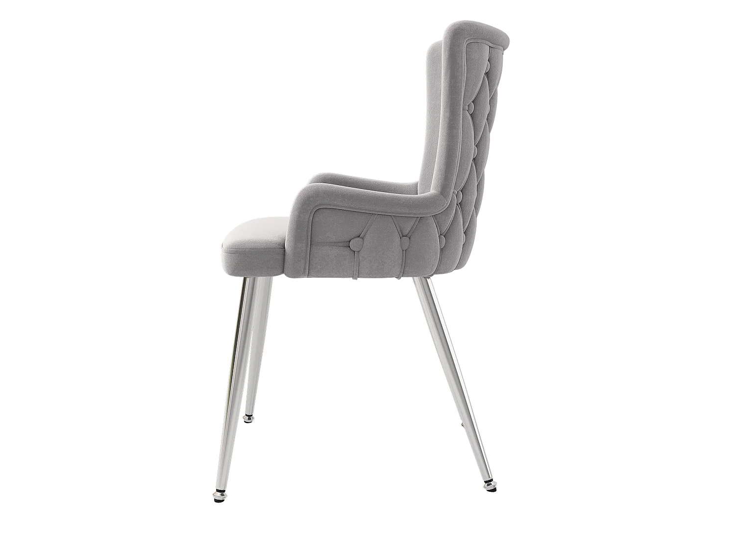 Set van 4 grijze fluwelen stoelen met zilverkleurige metalen poten