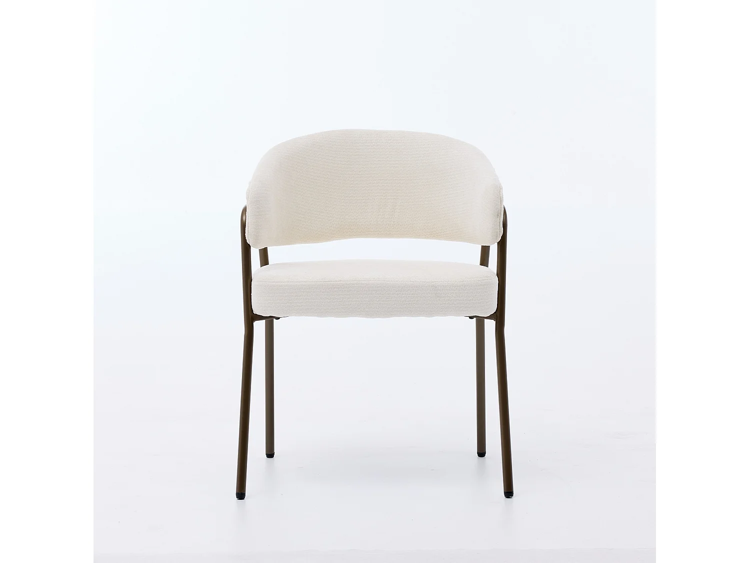 Eetkamerstoel van chenille met antieke messing armleuningen en poten - Beige