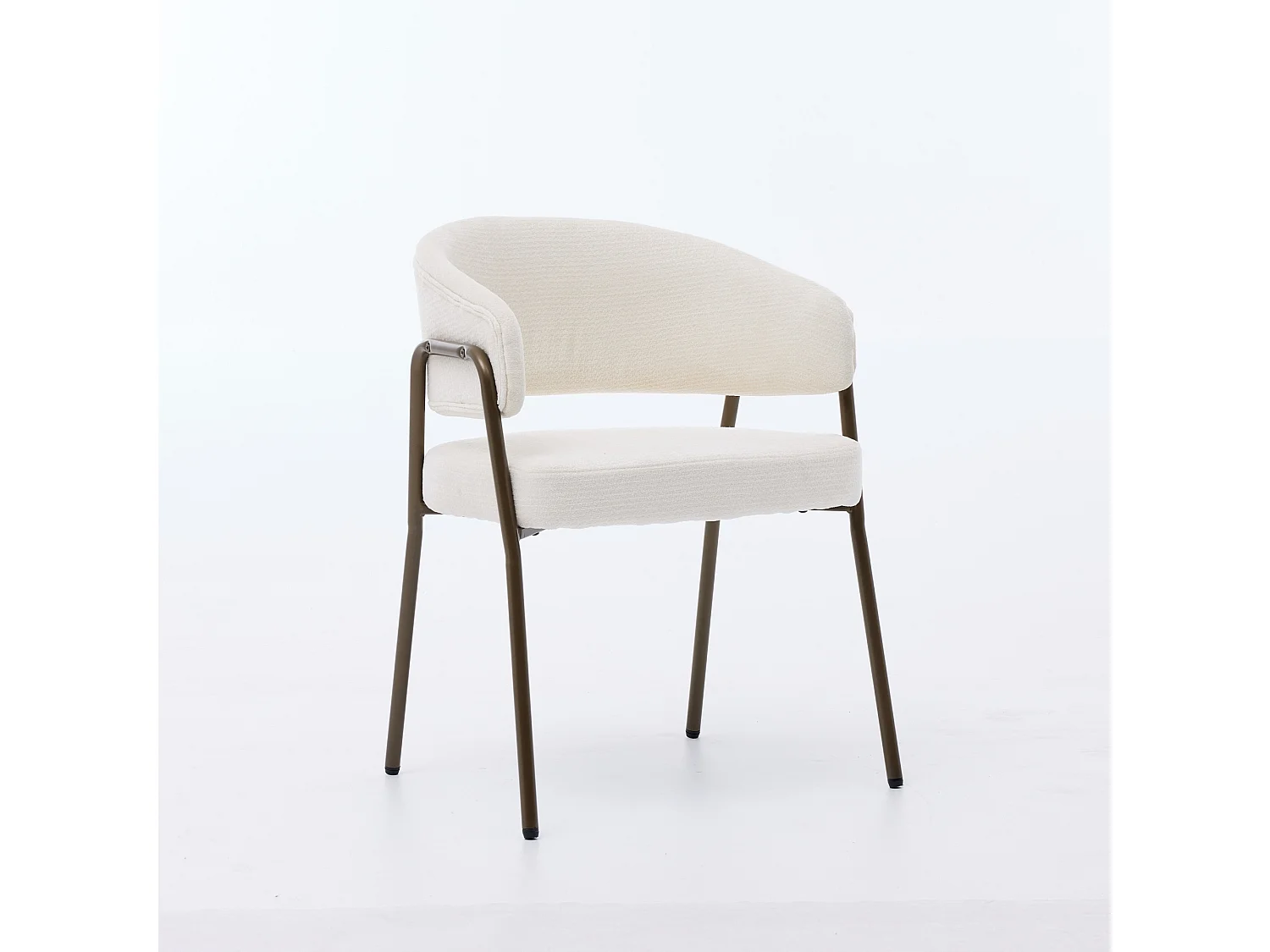 Eetkamerstoel van chenille met antieke messing armleuningen en poten - Beige