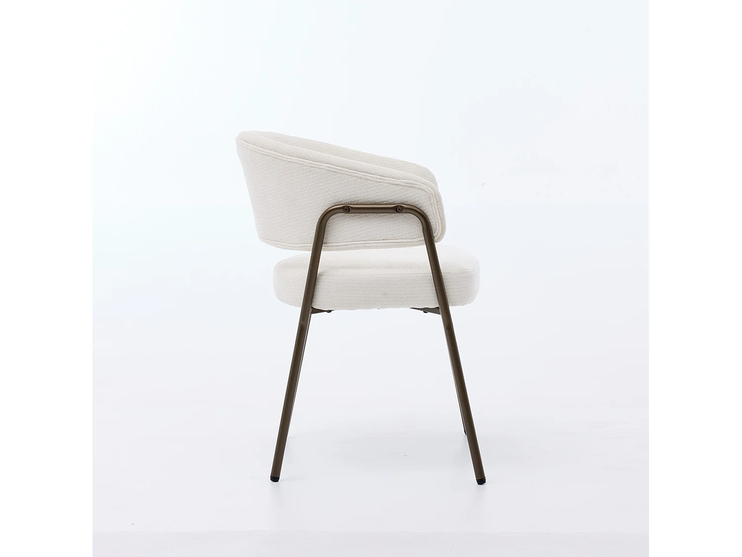 Eetkamerstoel van chenille met antieke messing armleuningen en poten - Beige