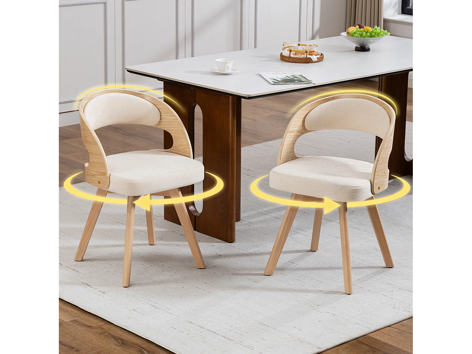 Set van 2 draaibare stoelen van licht hout - Beige linnen zitkussens