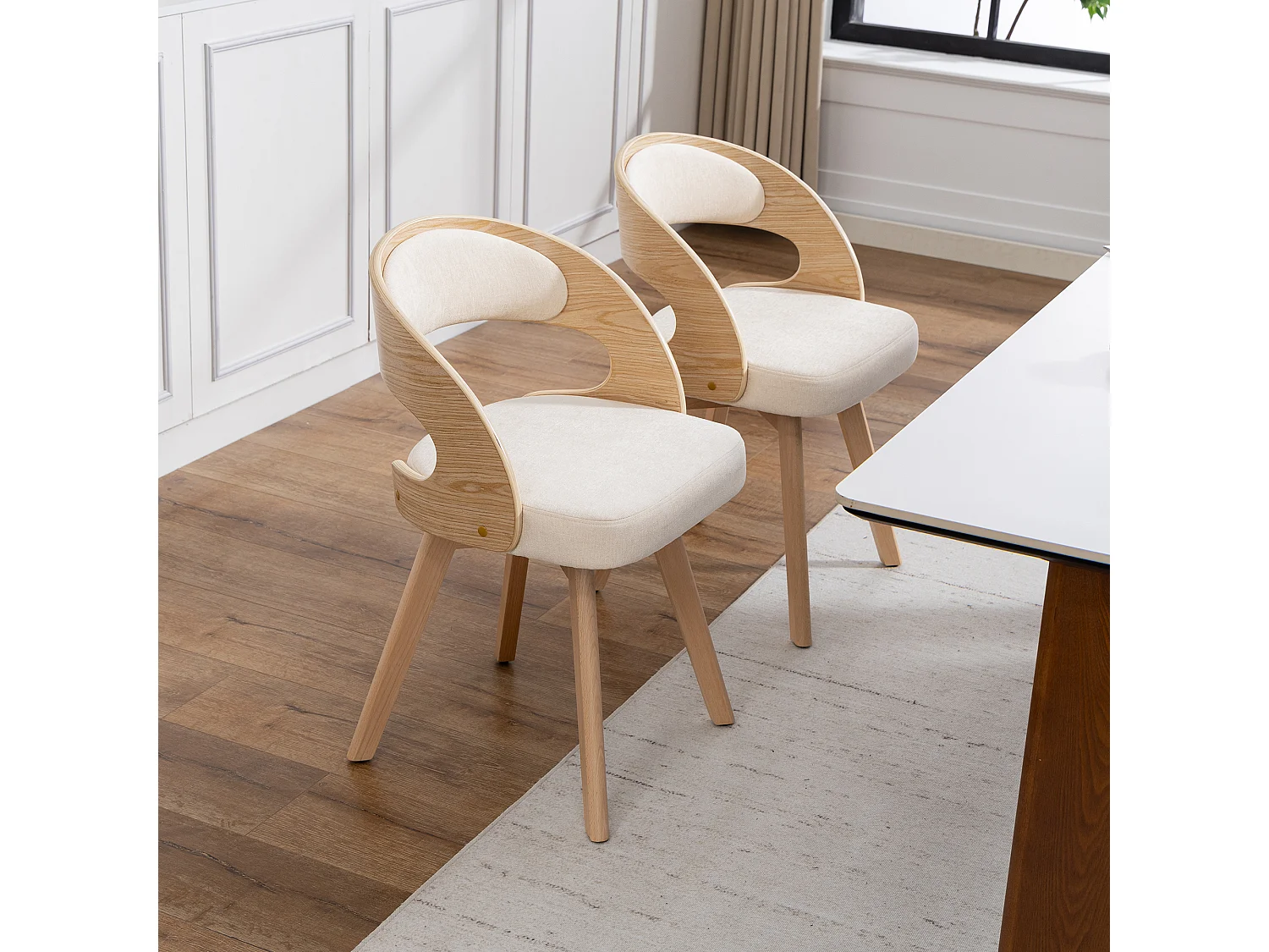Set van 2 draaibare stoelen van licht hout - Beige linnen zitkussens