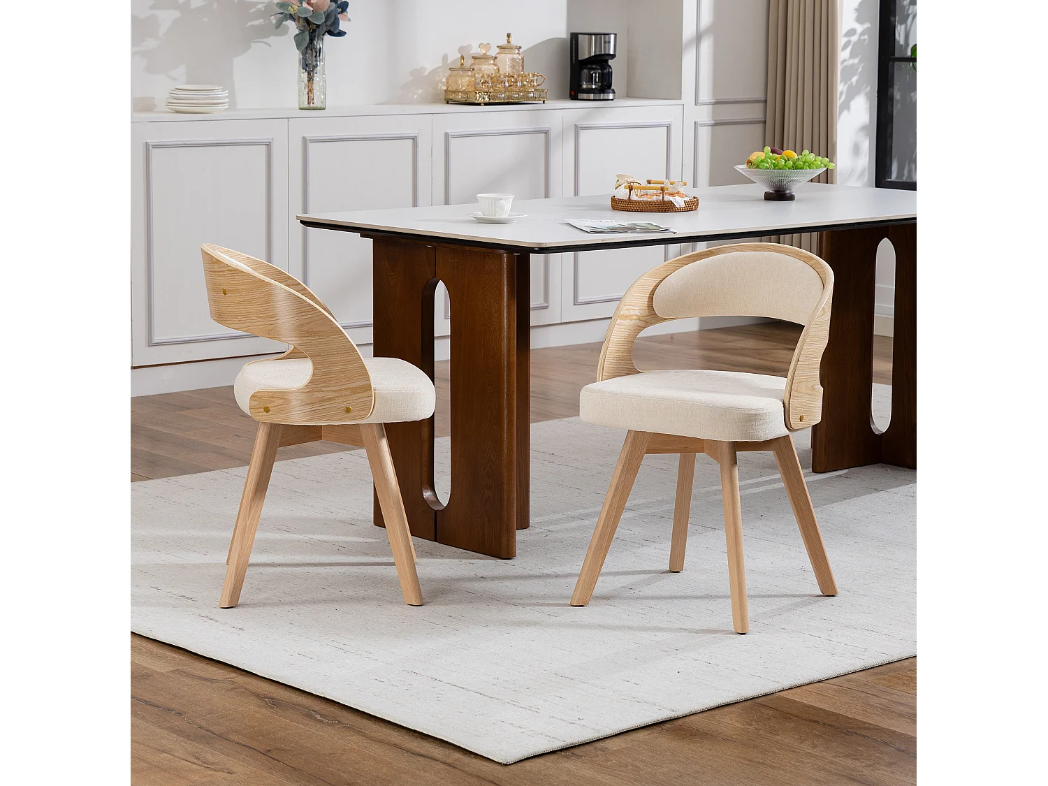 Set van 2 draaibare stoelen van licht hout - Beige linnen zitkussens
