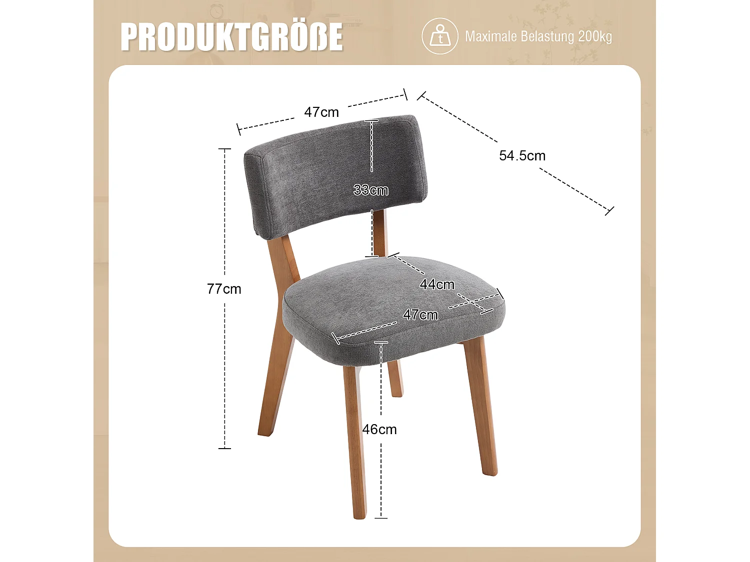 Lot de 2 chaises de salle à manger en tissu gris - Pieds en bois