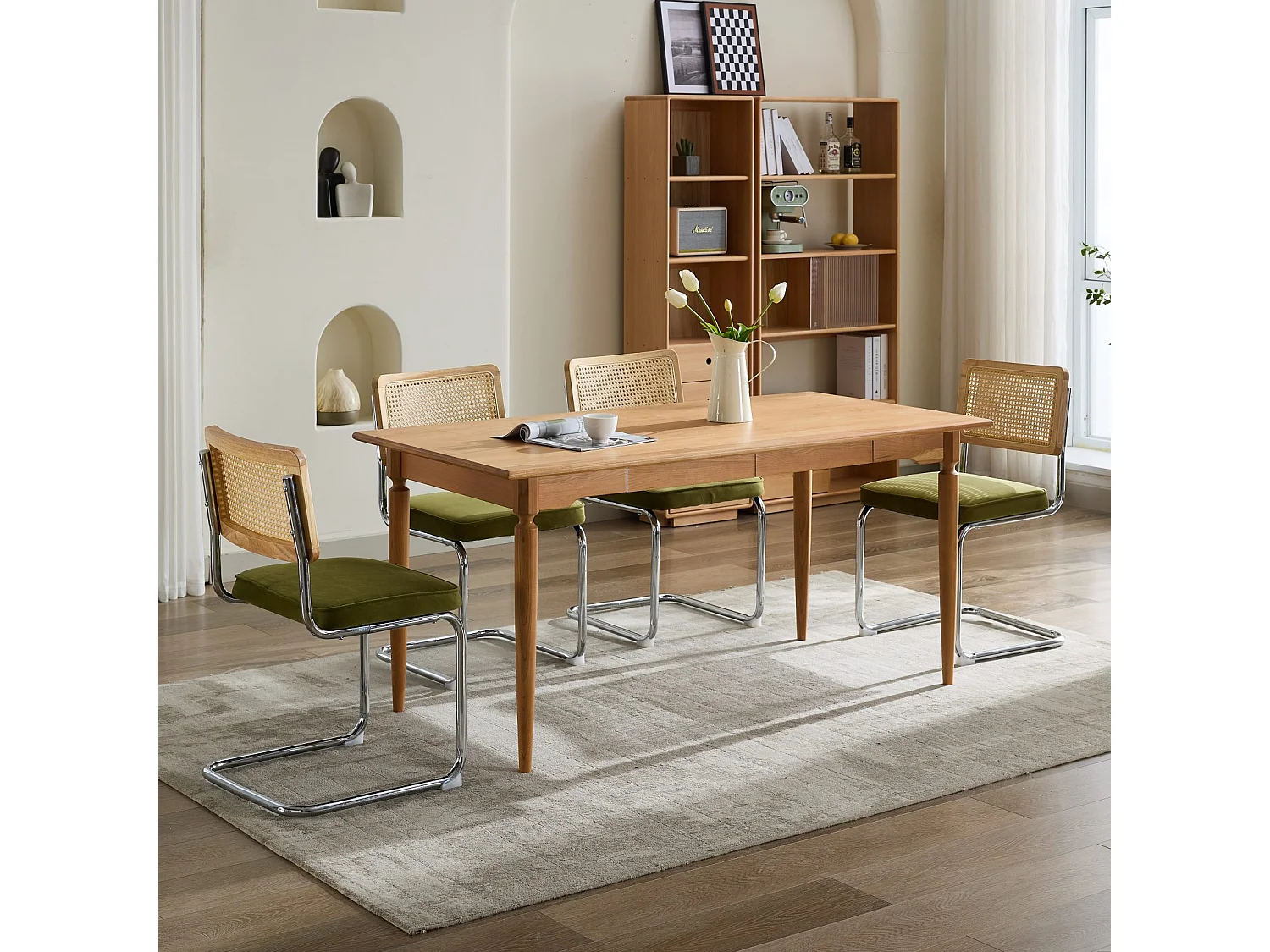 Set di 2 poltrone in velluto verde oliva - Struttura in metallo - Schienale in rattan