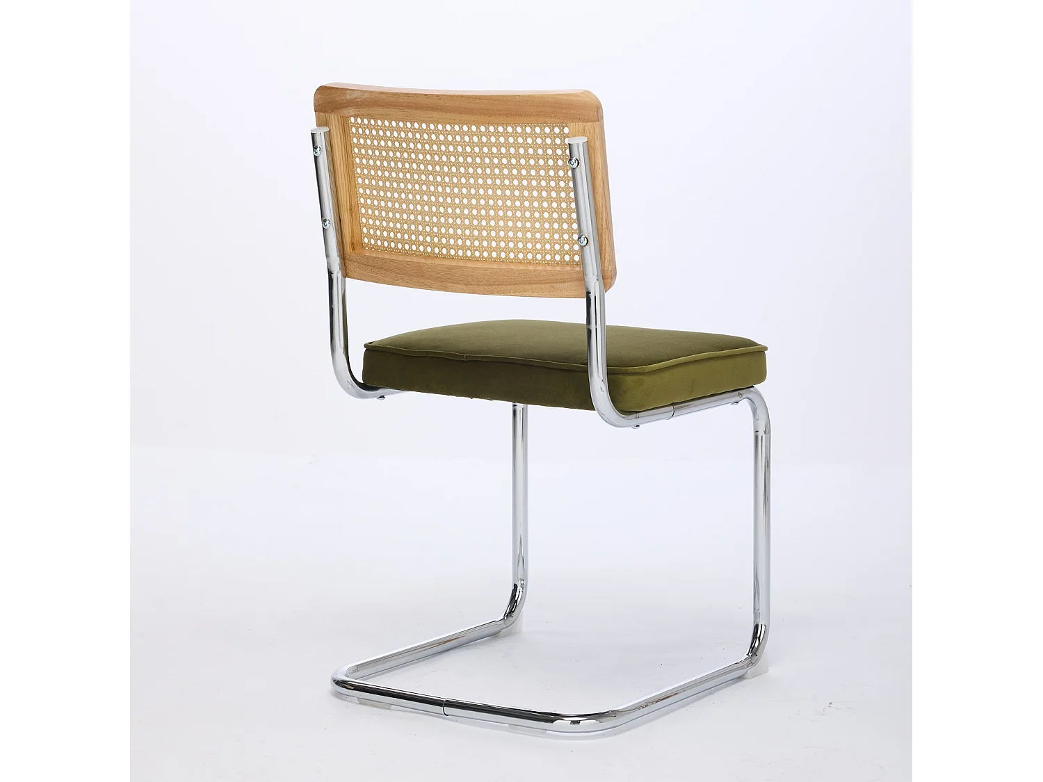 Set di 2 poltrone in velluto verde oliva - Struttura in metallo - Schienale in rattan