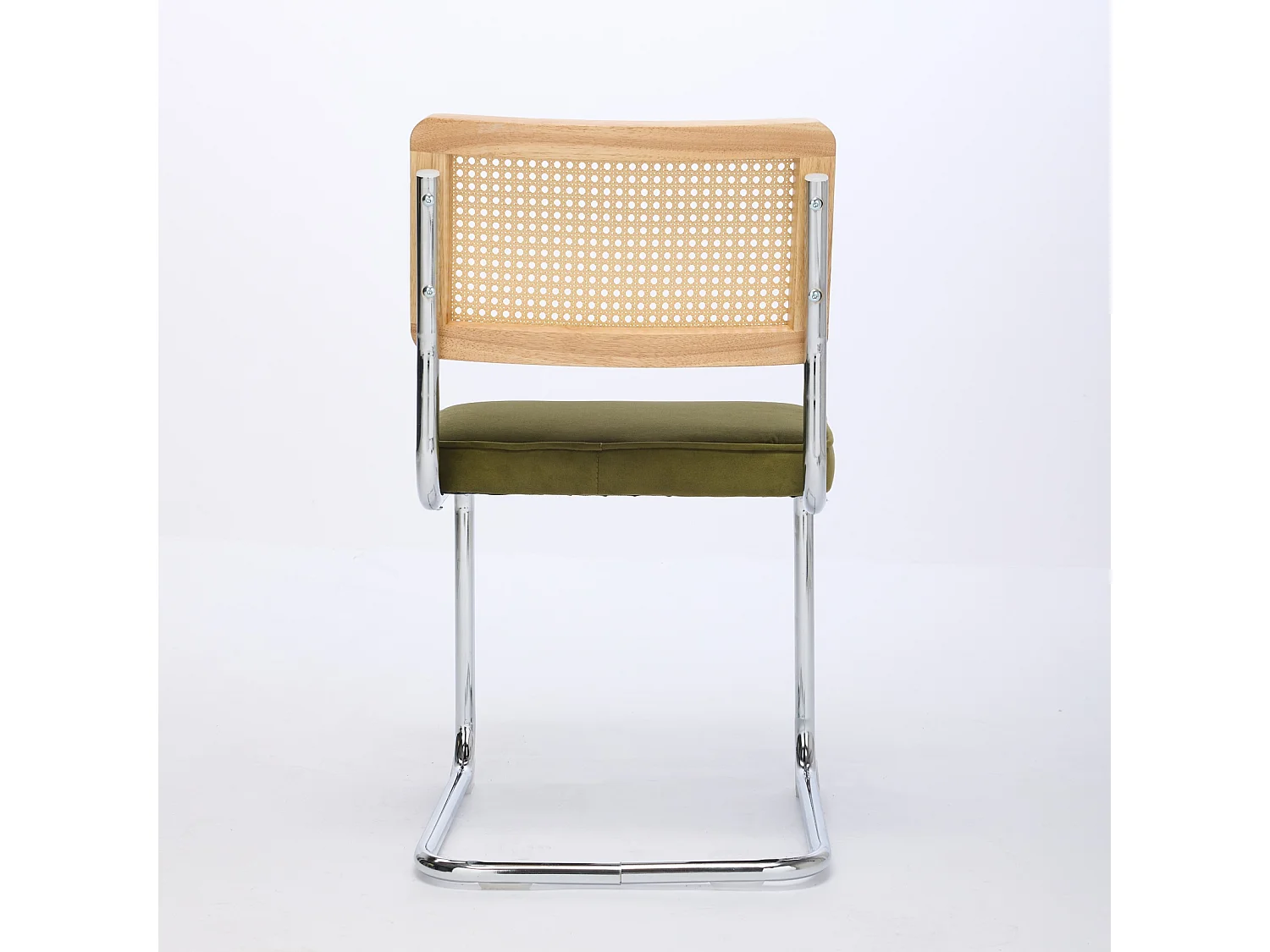 Set di 2 poltrone in velluto verde oliva - Struttura in metallo - Schienale in rattan
