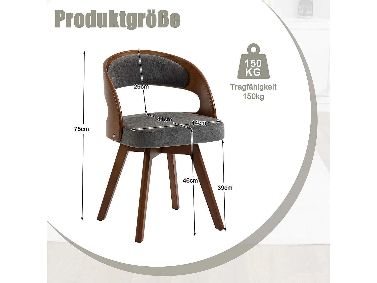 Set van 2 draaibare houten stoelen met gebogen rugleuningen - Grijze linnen stof