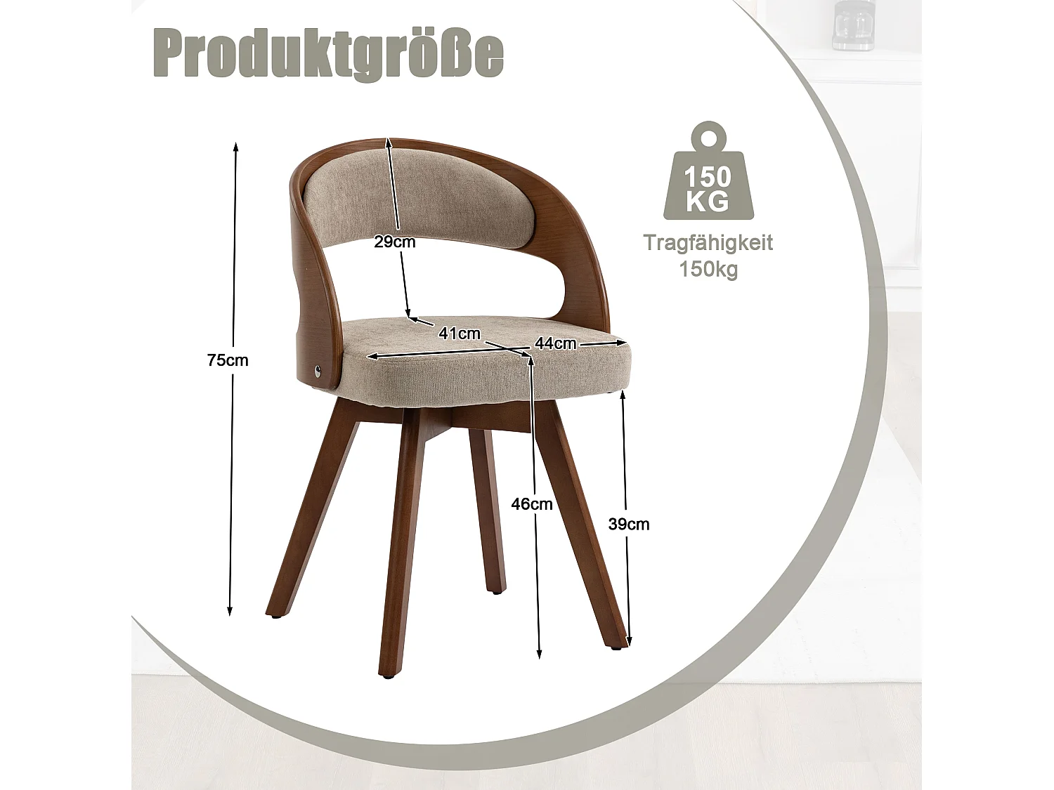 Set van 2 draaibare houten stoelen met gebogen rugleuningen - Khaki linnen stof