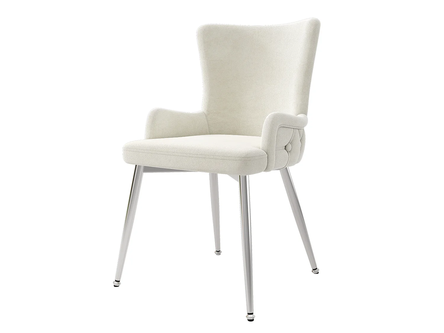 Set van 4 beige fluwelen stoelen met zilverkleurige metalen poten