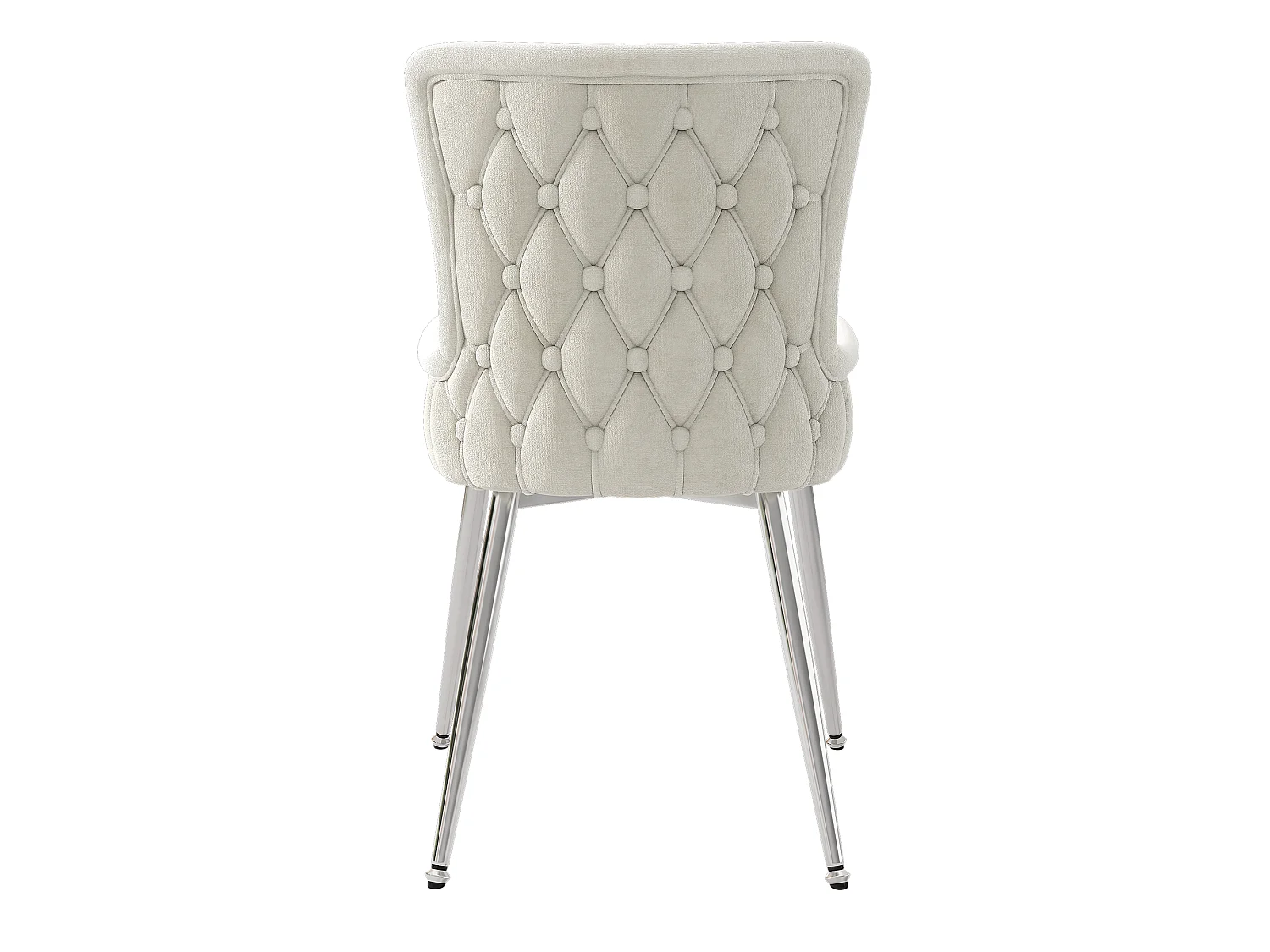 Set van 4 beige fluwelen stoelen met zilverkleurige metalen poten