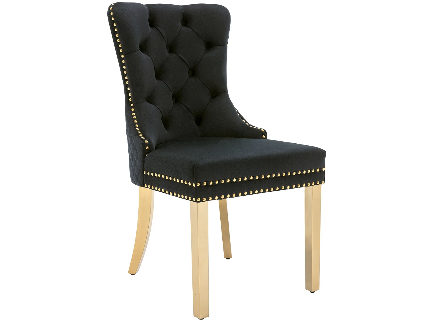 Lot de 6 chaises en velours noir avec garniture cloutée - Pieds en métal doré