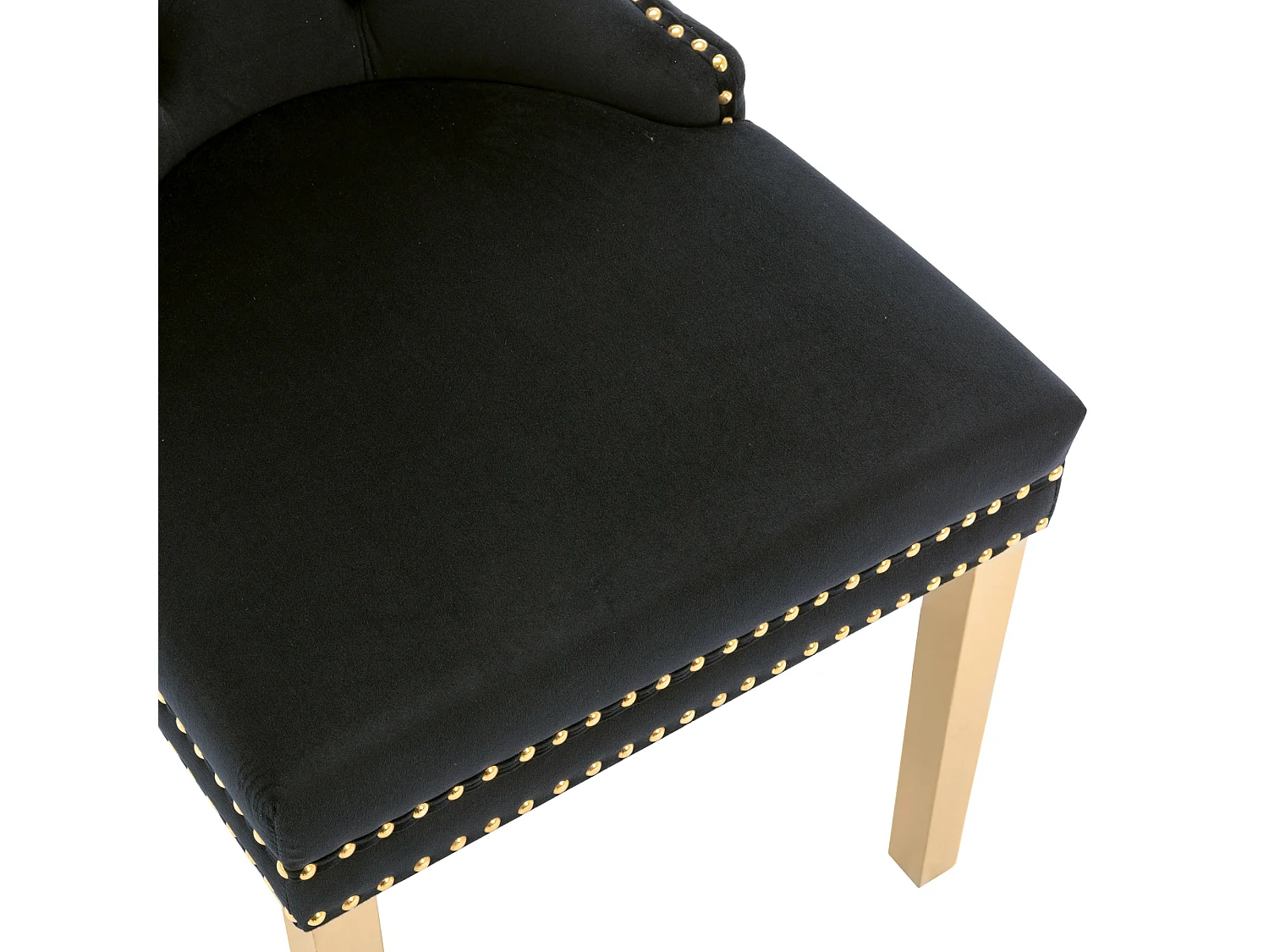 Lot de 6 chaises en velours noir avec garniture cloutée - Pieds en métal doré