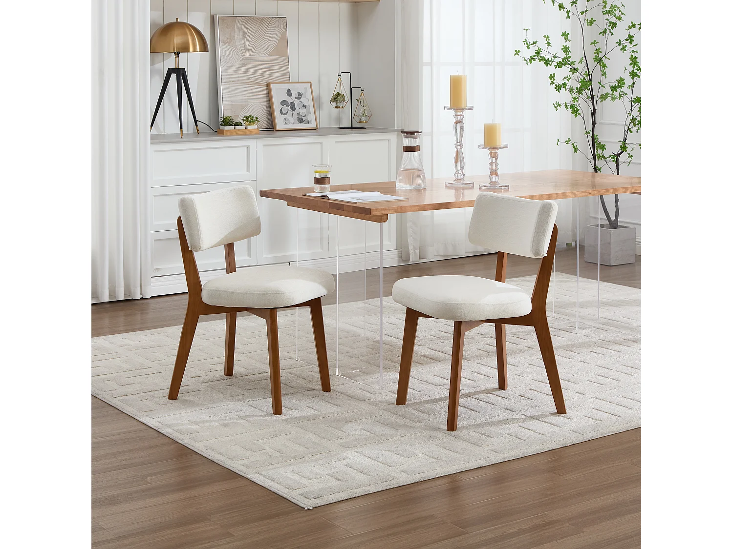 Lot de 2 chaises de salle à manger en tissu beige - Pieds en bois