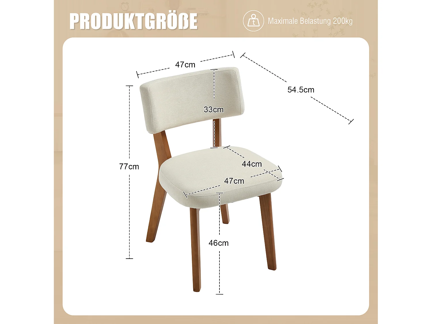 Lot de 2 chaises de salle à manger en tissu beige - Pieds en bois