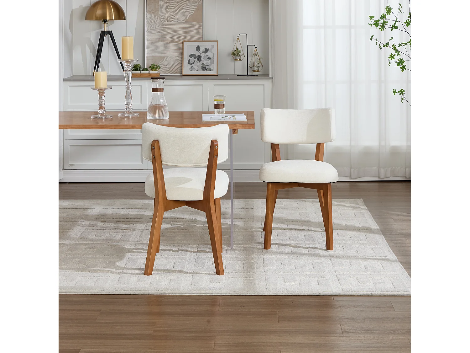 Lot de 2 chaises de salle à manger en tissu beige - Pieds en bois