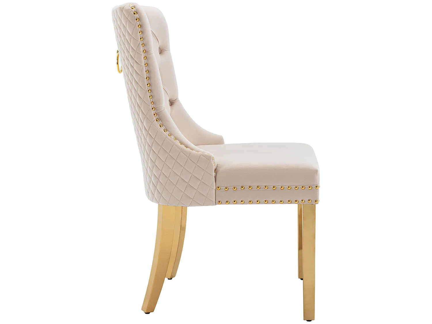 Lot de 4 chaises en velours beige avec garniture cloutée - Pieds en métal doré
