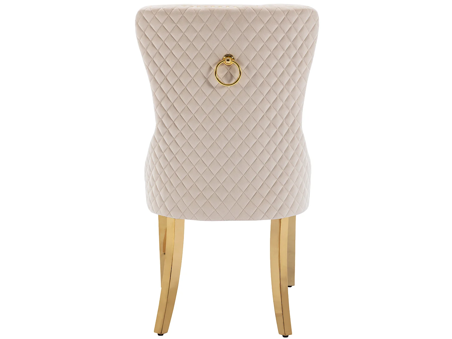 Lot de 4 chaises en velours beige avec garniture cloutée - Pieds en métal doré