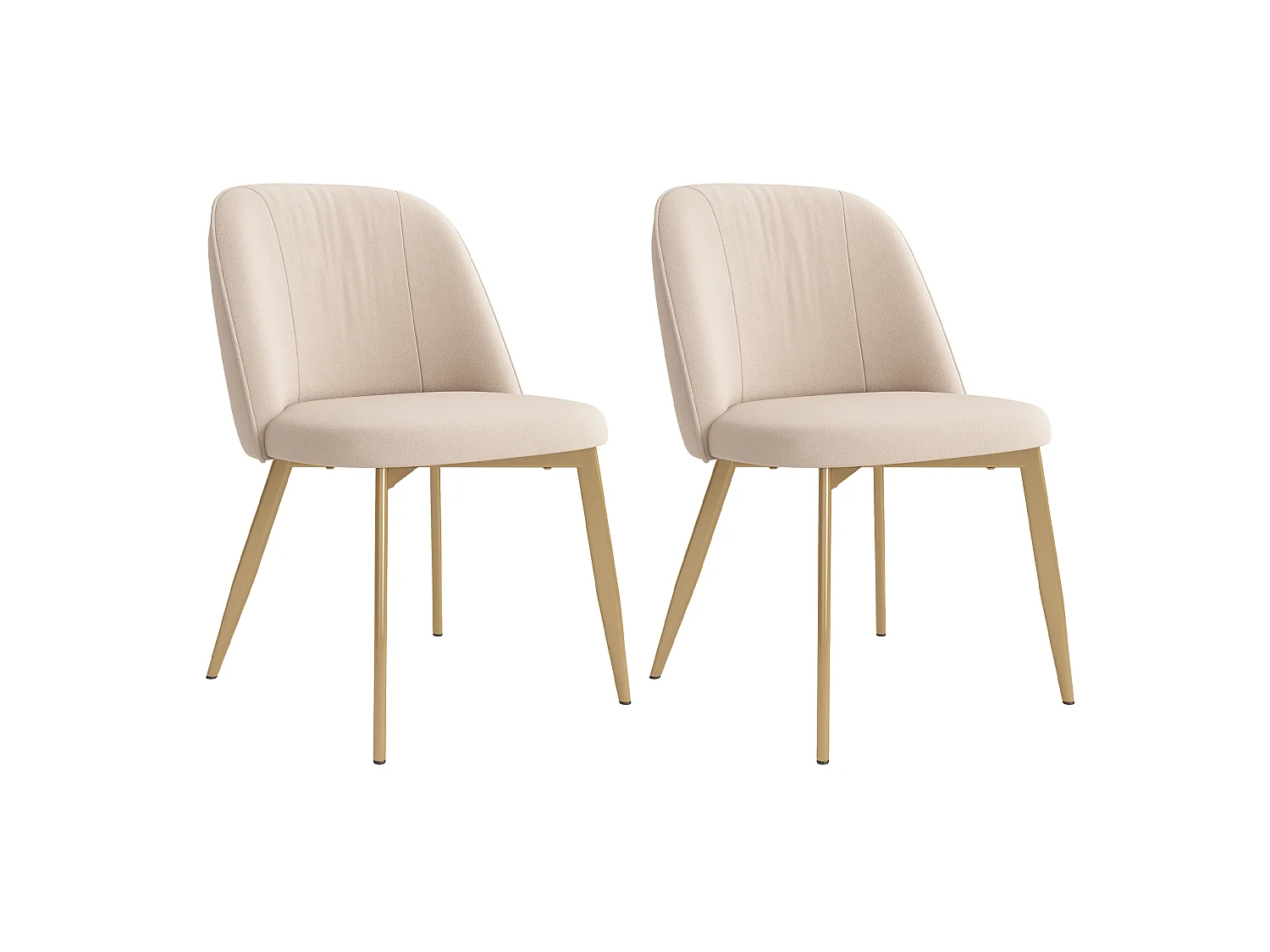 Lot de 2 chaises de salle à manger en velours et métal - Beige et or