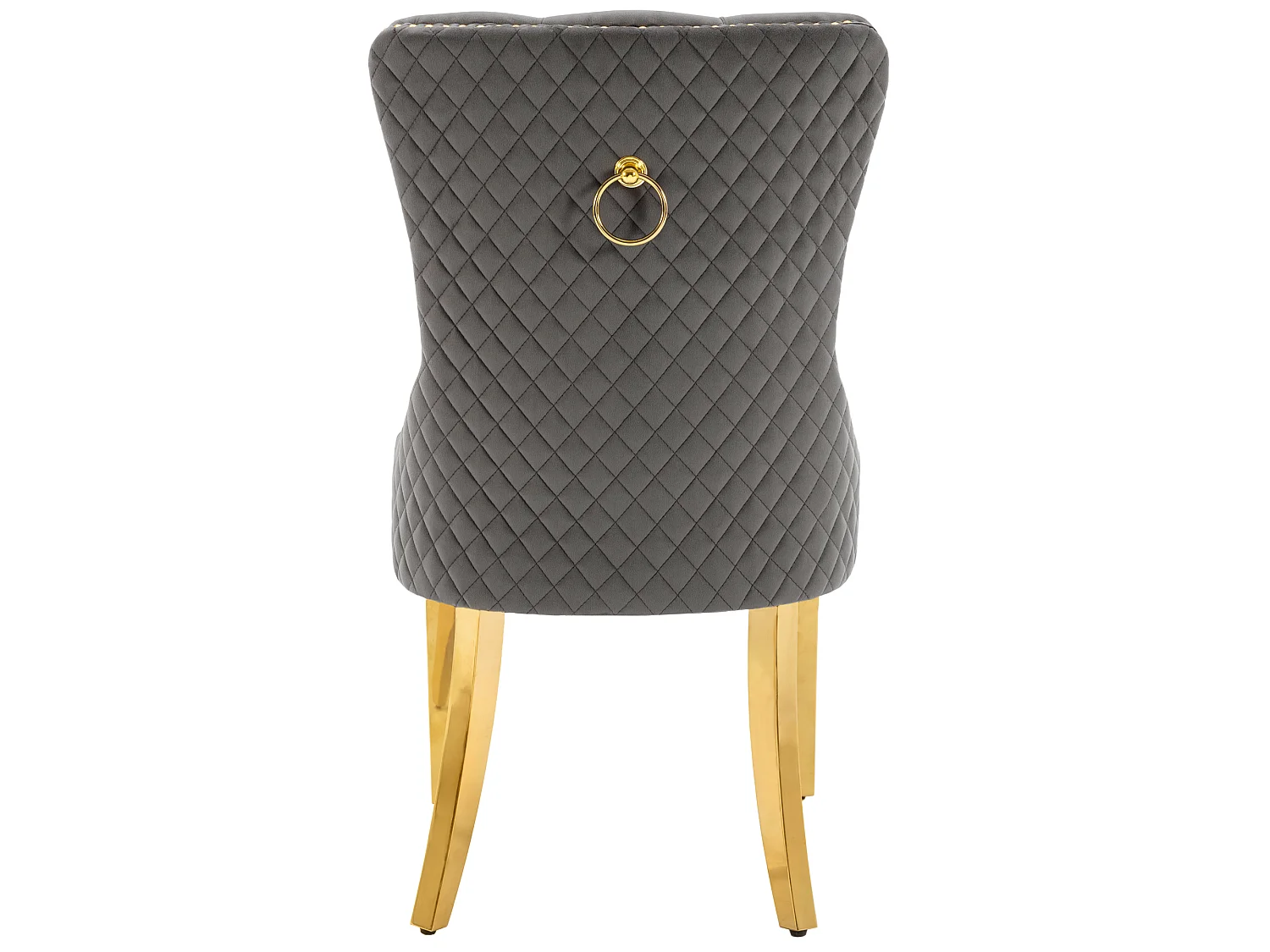 Lot de 6 chaises en velours gris avec garniture cloutée - Pieds en métal doré
