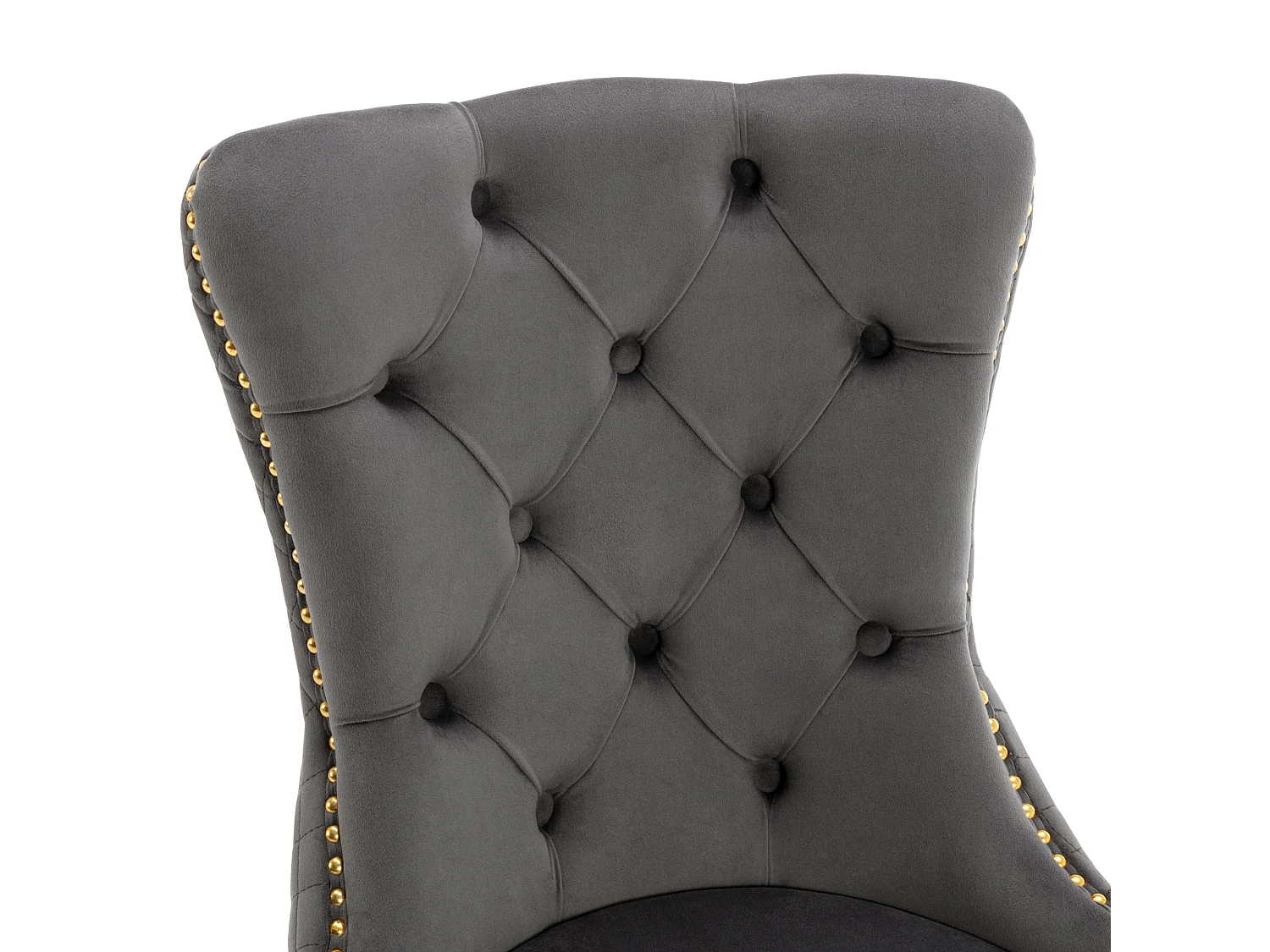 Lot de 6 chaises en velours gris avec garniture cloutée - Pieds en métal doré