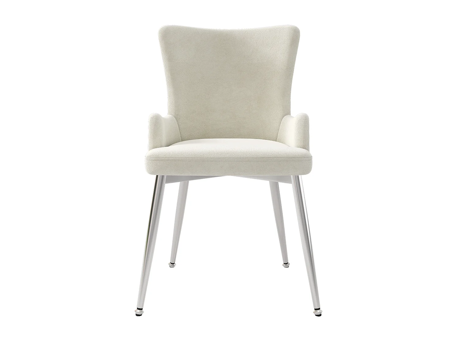 Set van 6 beige fluwelen stoelen met zilverkleurige metalen poten