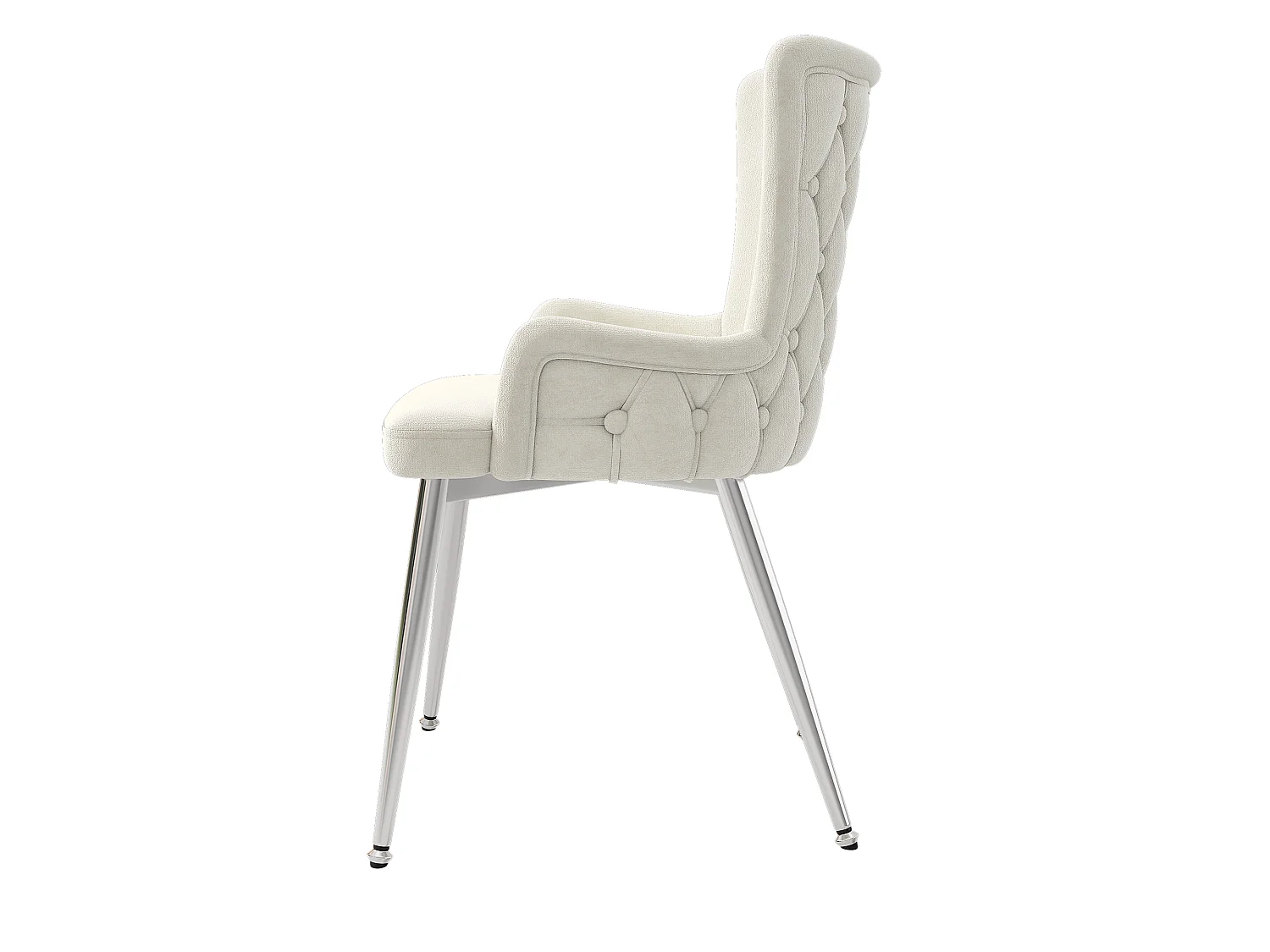 Set van 6 beige fluwelen stoelen met zilverkleurige metalen poten