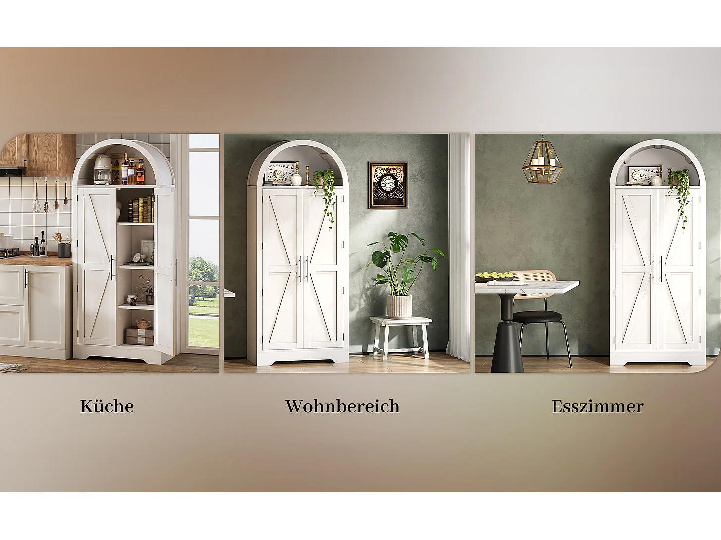 Curved kitchen sideboard 70x35x170 cm - with 2 doors - upper open shelf - country style - White