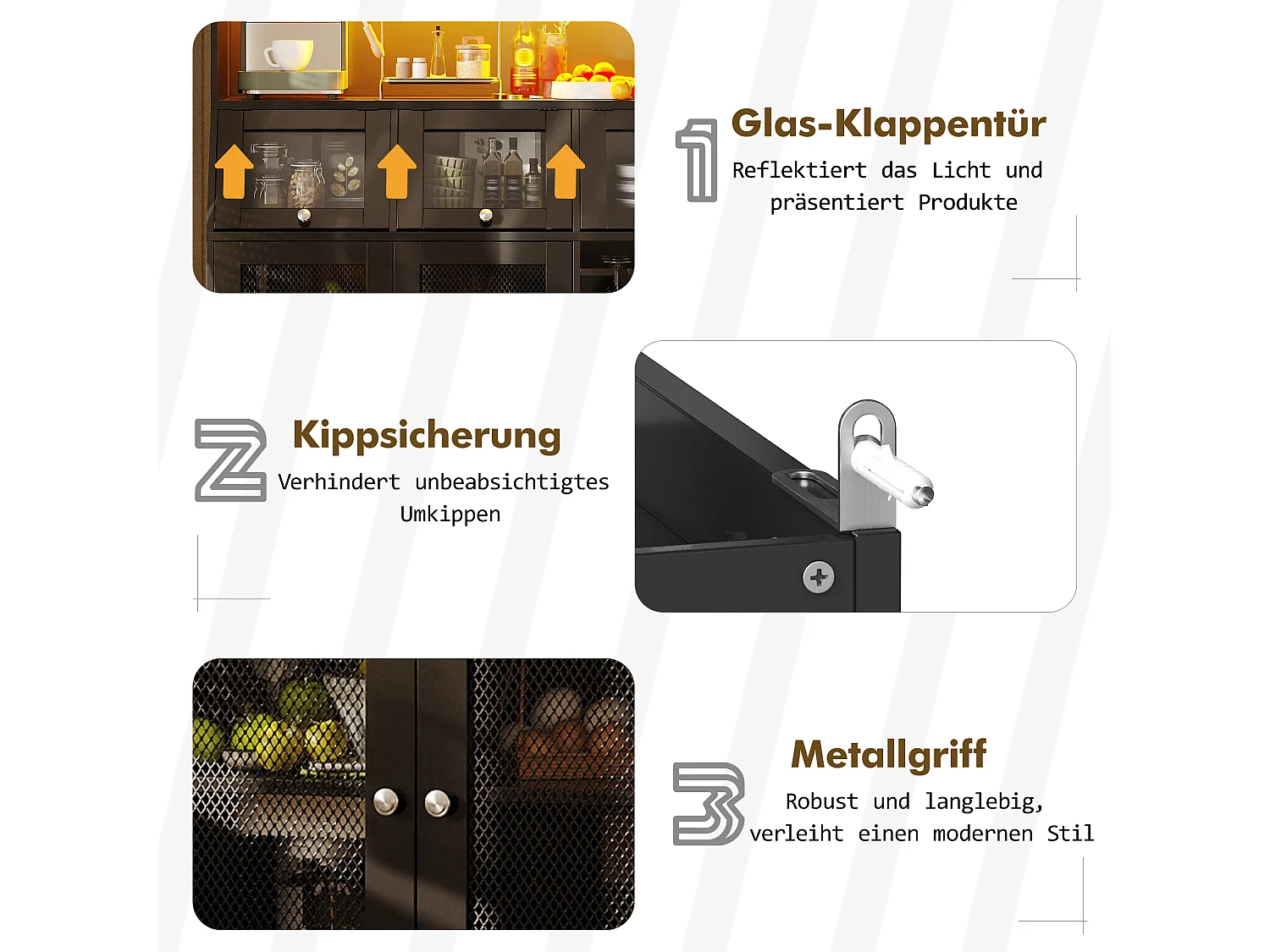 Buffet de Cuisine Grand Vaisselier 120x40x181.7cm - avec USB - avec des portes vitrées et un éclairage LED - Noir