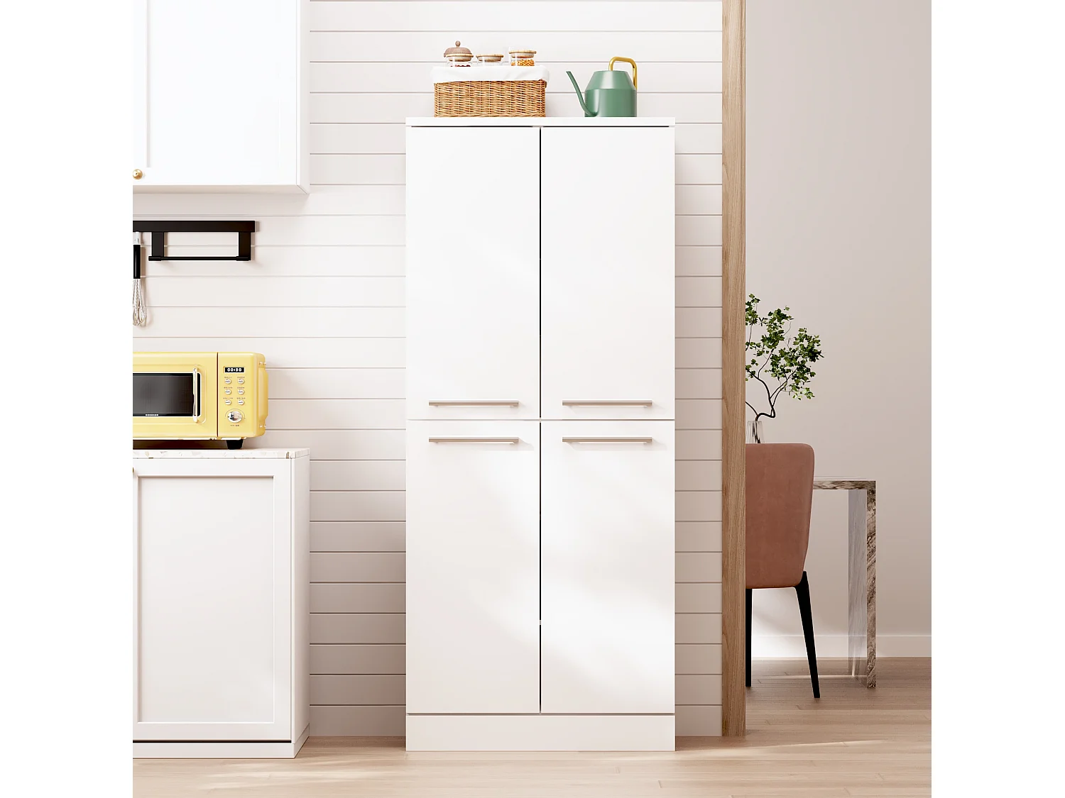 Armoire de cuisine haute blanche avec 4 portes et étagères réglables 76 x 42 x 179.5 cm