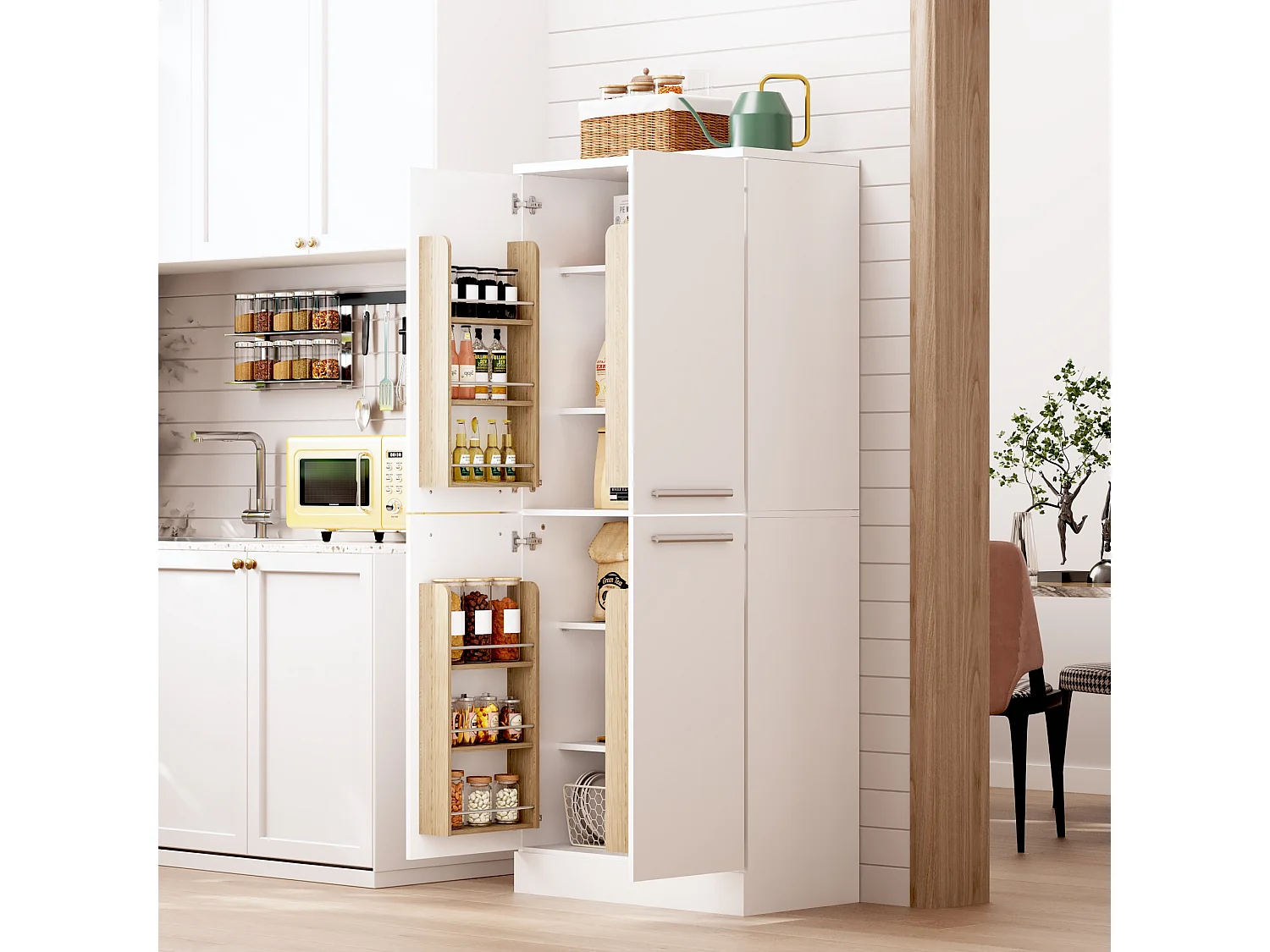 Armoire de cuisine haute blanche avec 4 portes et étagères réglables 76 x 42 x 179.5 cm