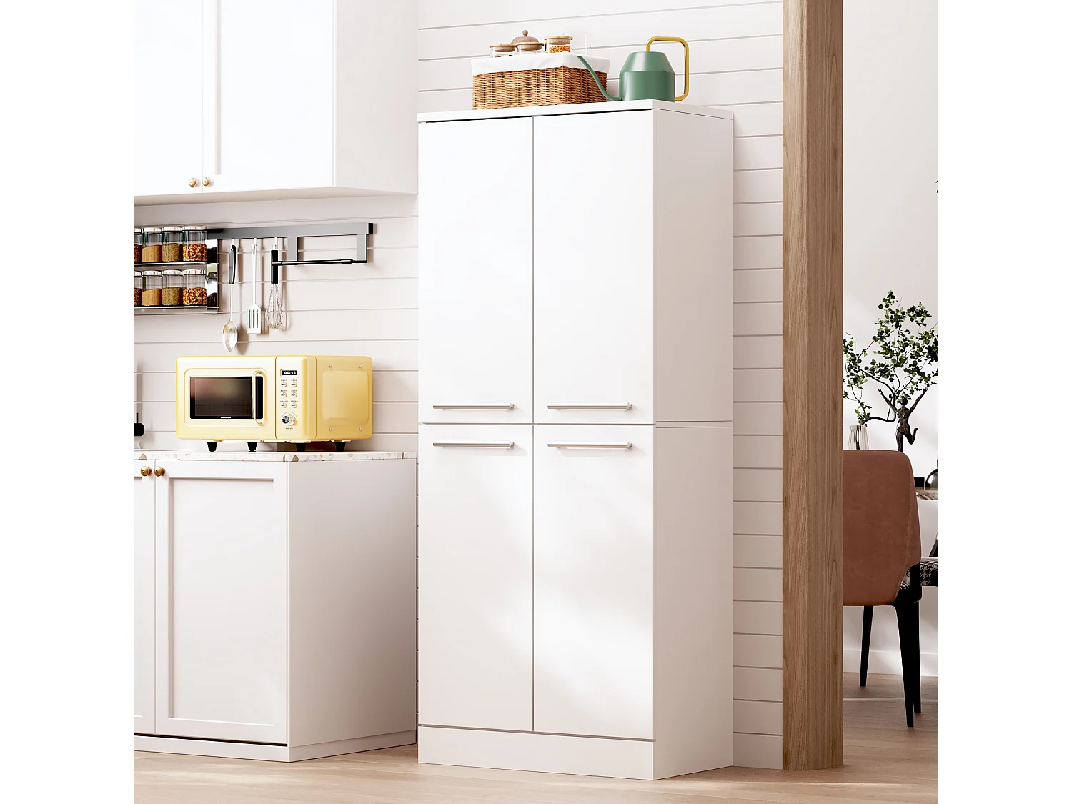 Armoire de cuisine haute blanche avec 4 portes et étagères réglables 76 x 42 x 179.5 cm
