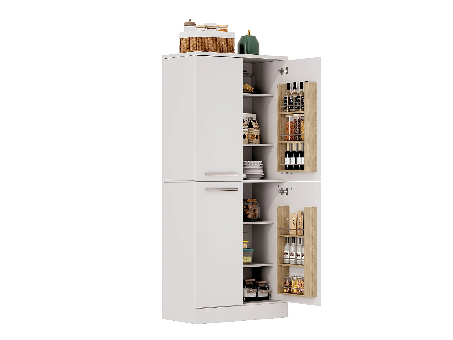 Armoire de cuisine haute blanche avec 4 portes et étagères réglables 76 x 42 x 179.5 cm
