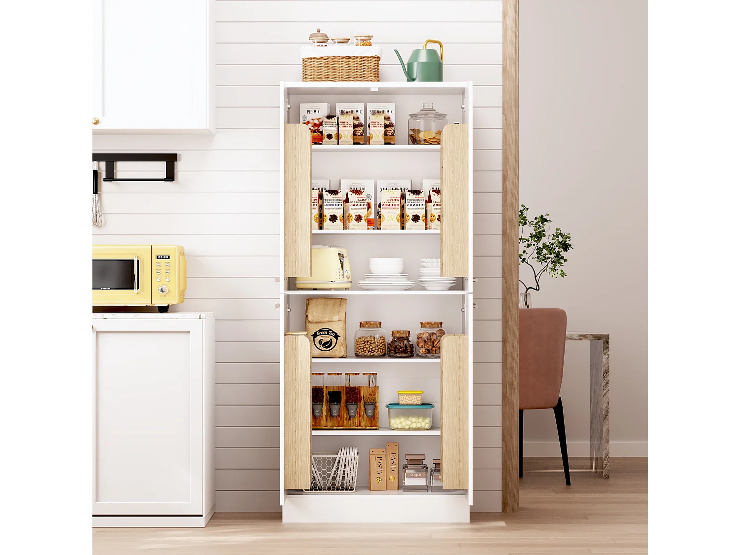 Armoire de cuisine haute blanche avec 4 portes et étagères réglables 76 x 42 x 179.5 cm