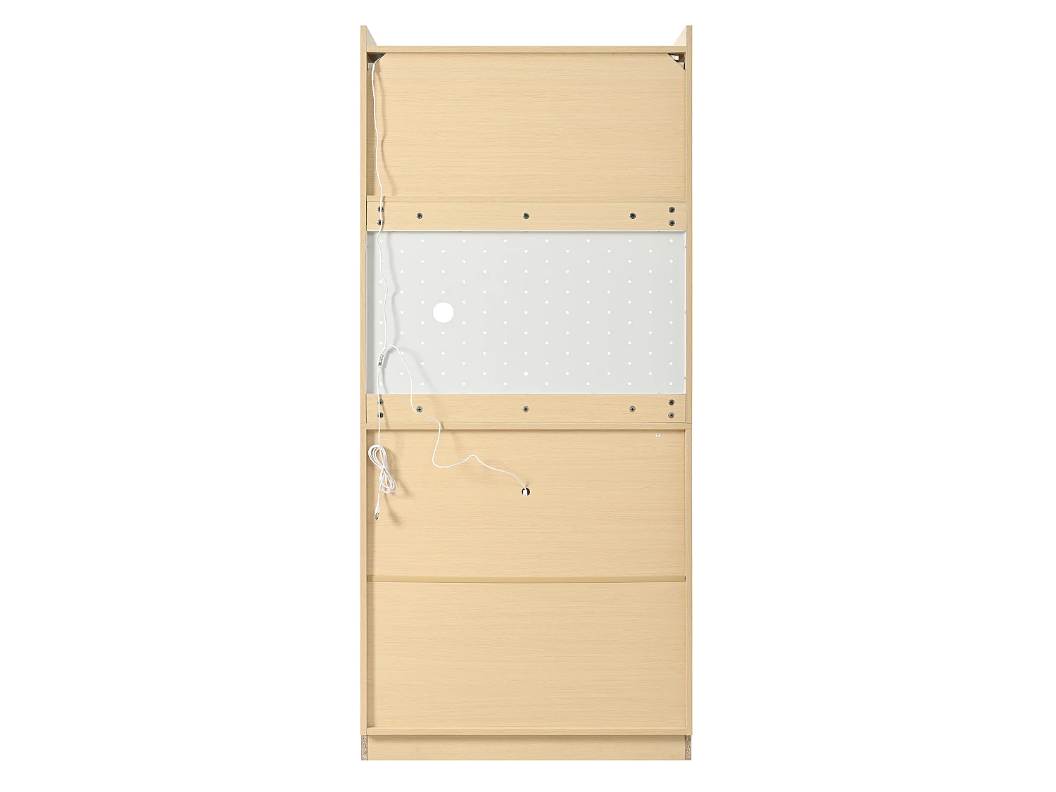 Högt skänk med låda, LED-belysning och räfflade glasdörrar - Ljus naturfärg och vit 80 x 40 x 180 cm