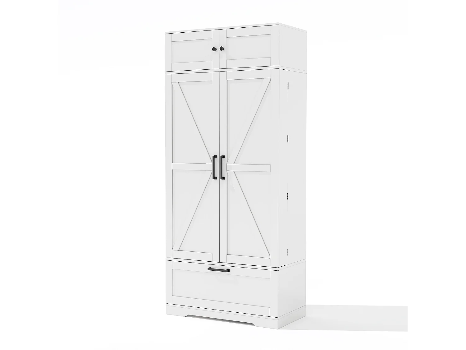 Kitchen sideboard 80x40x180cm - with adjustable shelves and a wine rack - with 1 drawer and 4 doors - White