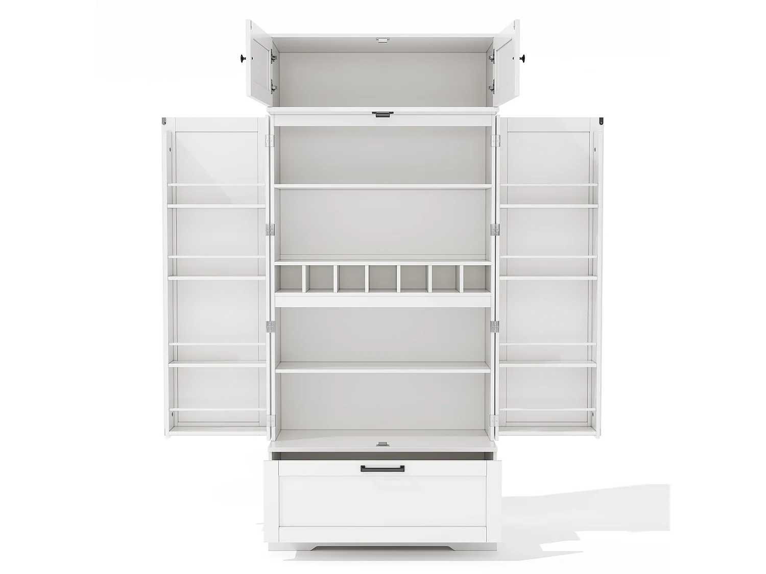 Kitchen sideboard 80x40x180cm - with adjustable shelves and a wine rack - with 1 drawer and 4 doors - White