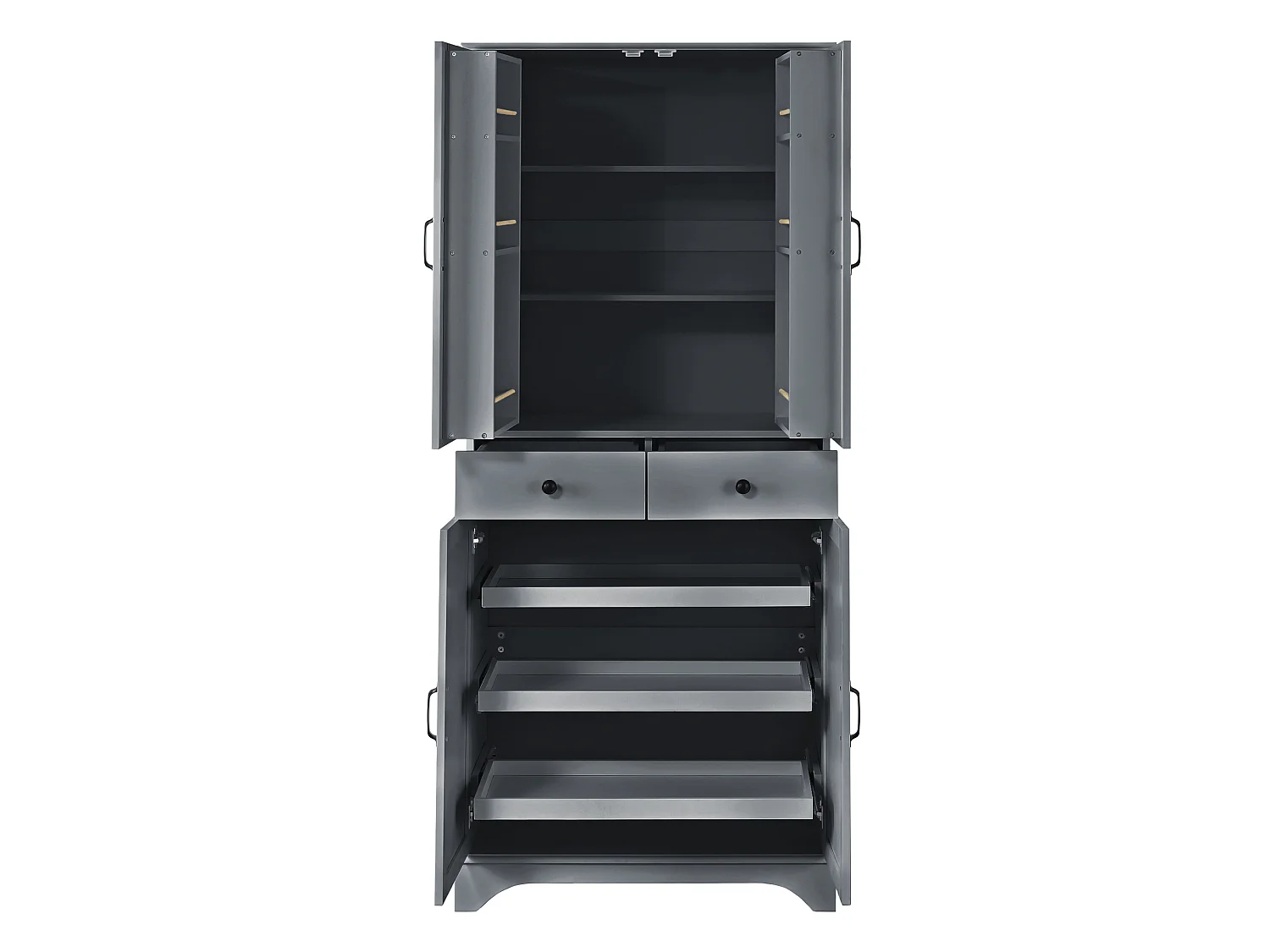 Armoire haute avec 2 tiroirs et étagères coulissantes - Gris