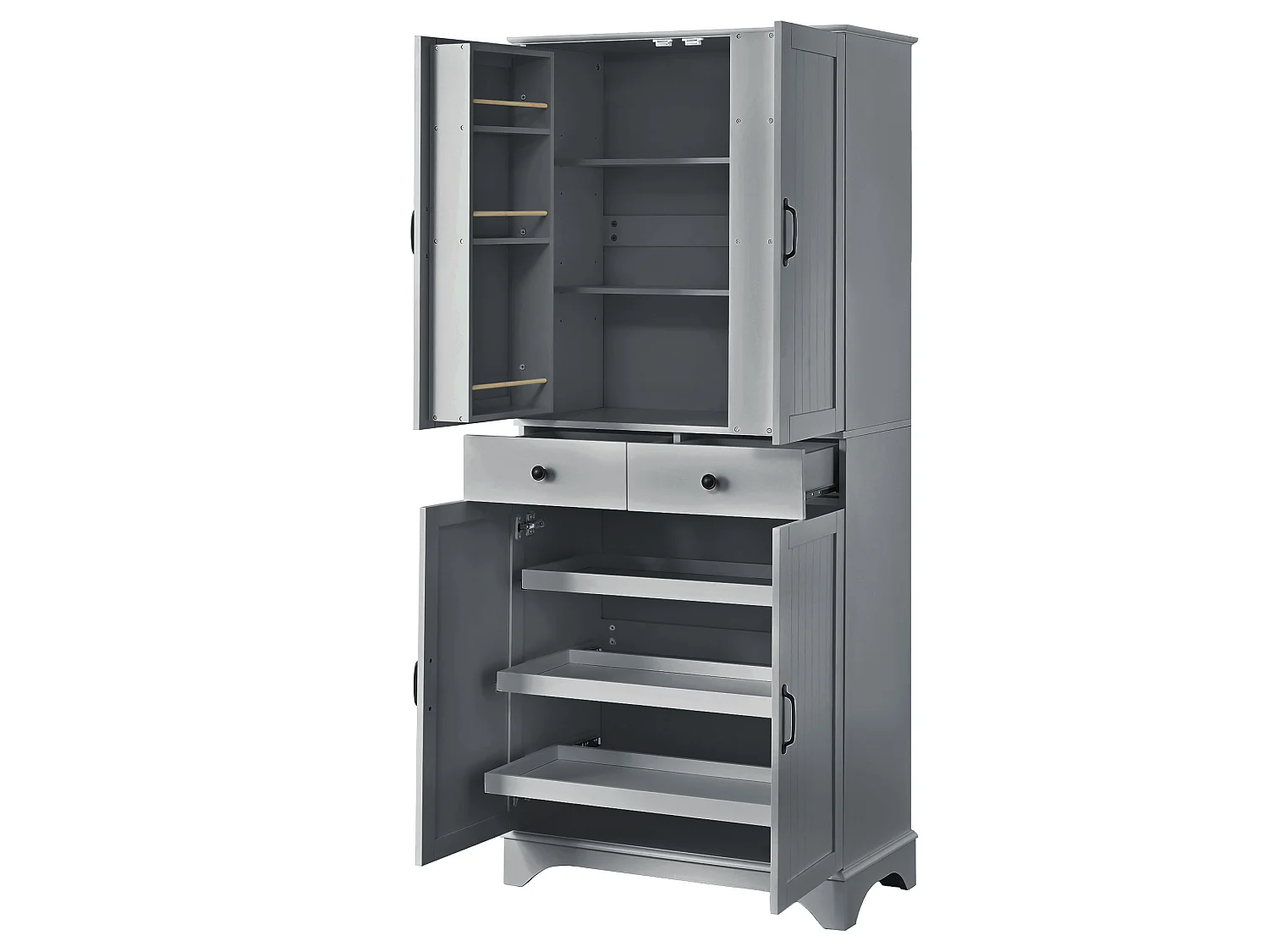 Armoire haute avec 2 tiroirs et étagères coulissantes - Gris