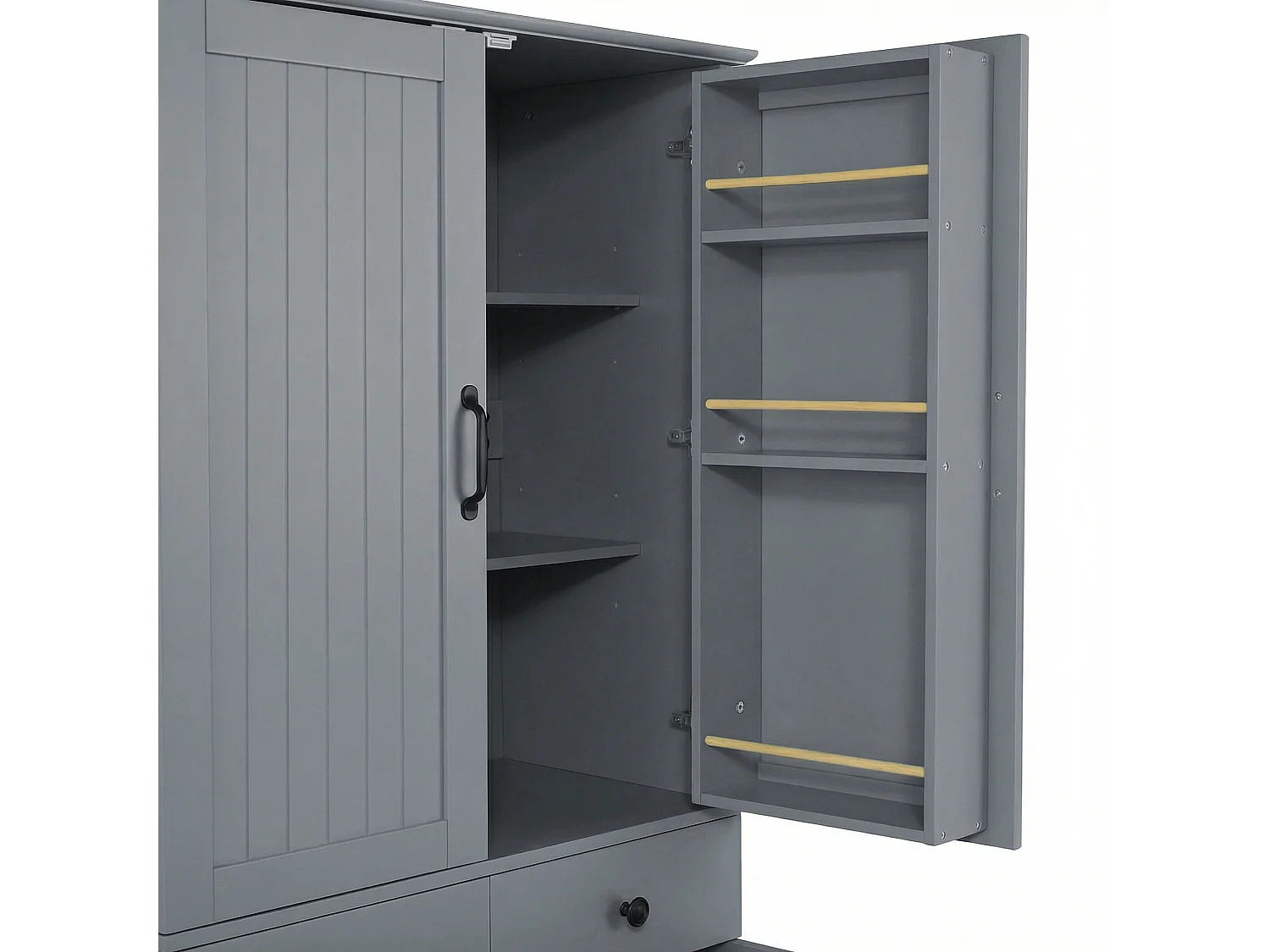 Armoire haute avec 2 tiroirs et étagères coulissantes - Gris