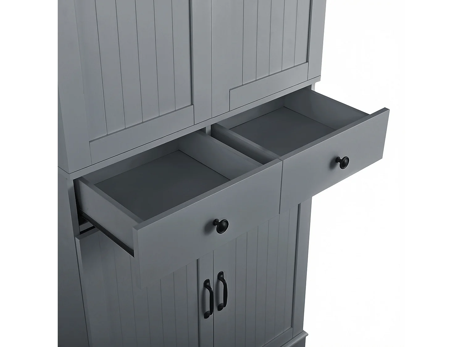 Armoire haute avec 2 tiroirs et étagères coulissantes - Gris