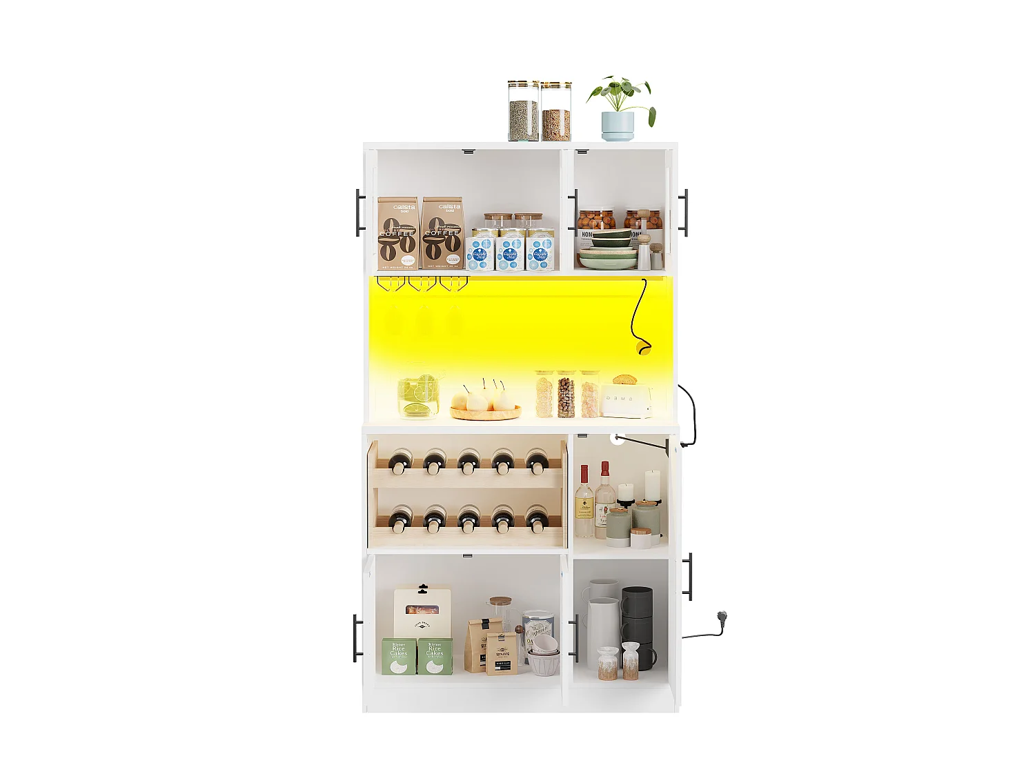 Buffet de cuisine blanc avec LED, prise électrique et casier à vin 100 x 40 x 180 cm